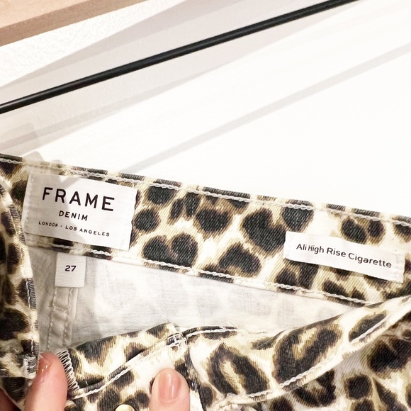 FRAME Denim Ali High Rise Cigarette Leopard Print Beige Multi Jeans Size 27 - Picture 6 of 11